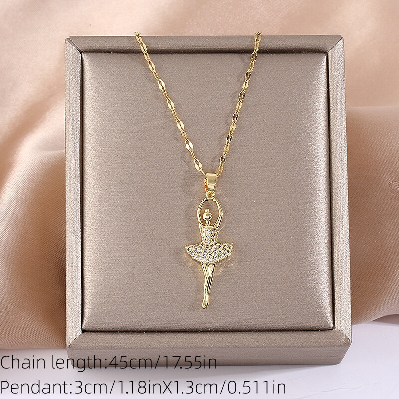 Women’s Fashion Jewelry Cubic Zircon Gold Ballet dancer Pendant Necklace 1PC