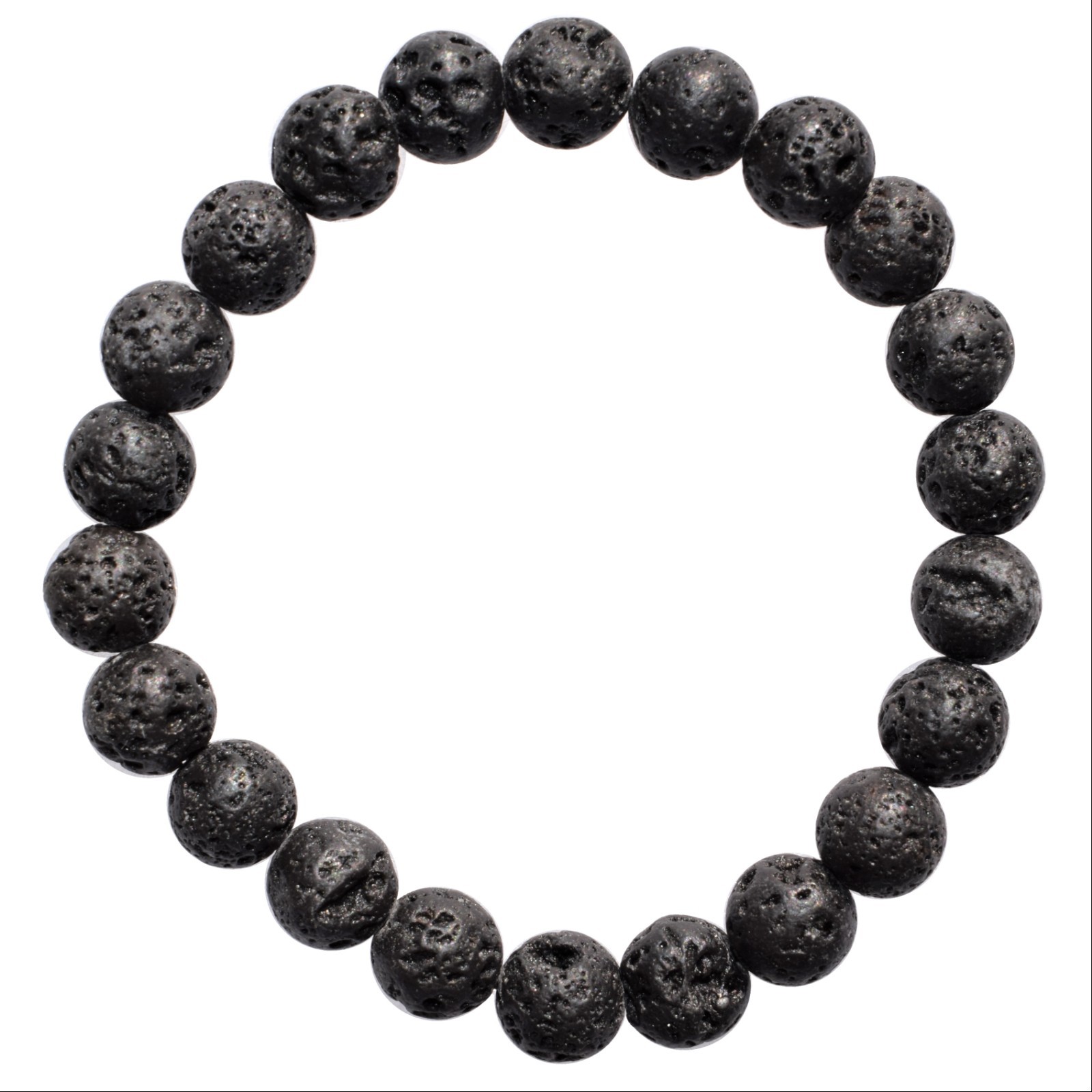 CHARGED Natural Pahoehoe Lava 8mm Stretchy Bracelet + Baby Selenite Puffy Heart