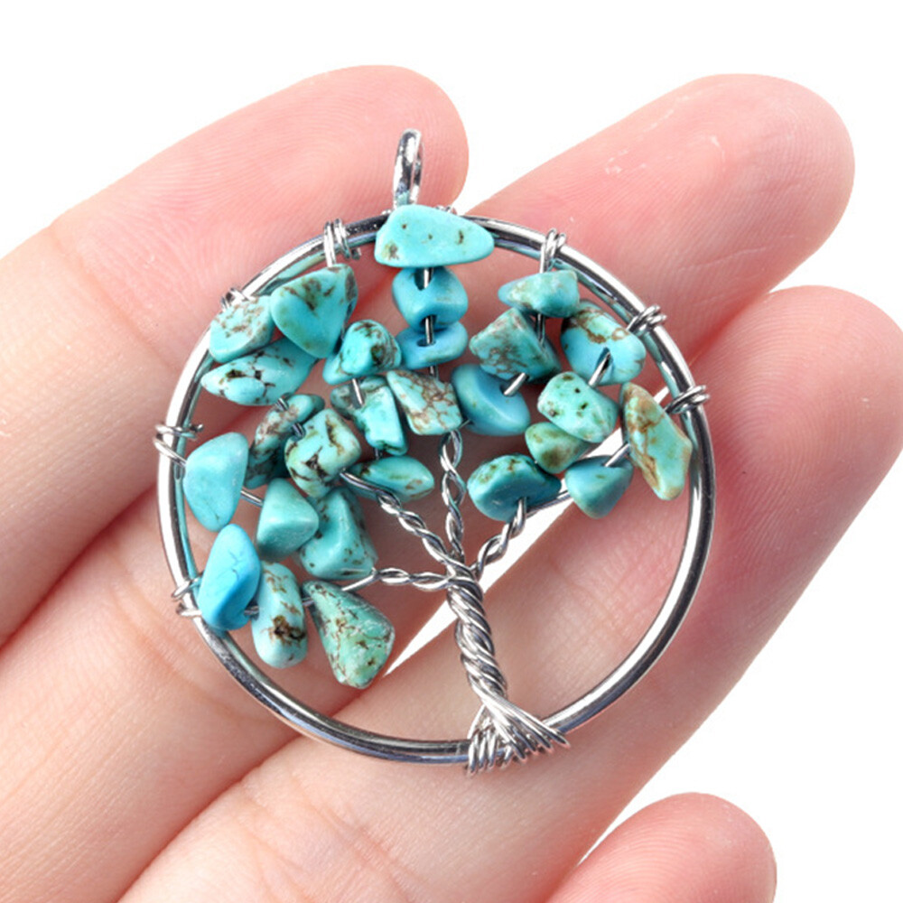 Natural Crystal Quartz Tree of Life Wire Wrapped Stone Pendant Necklace Healing