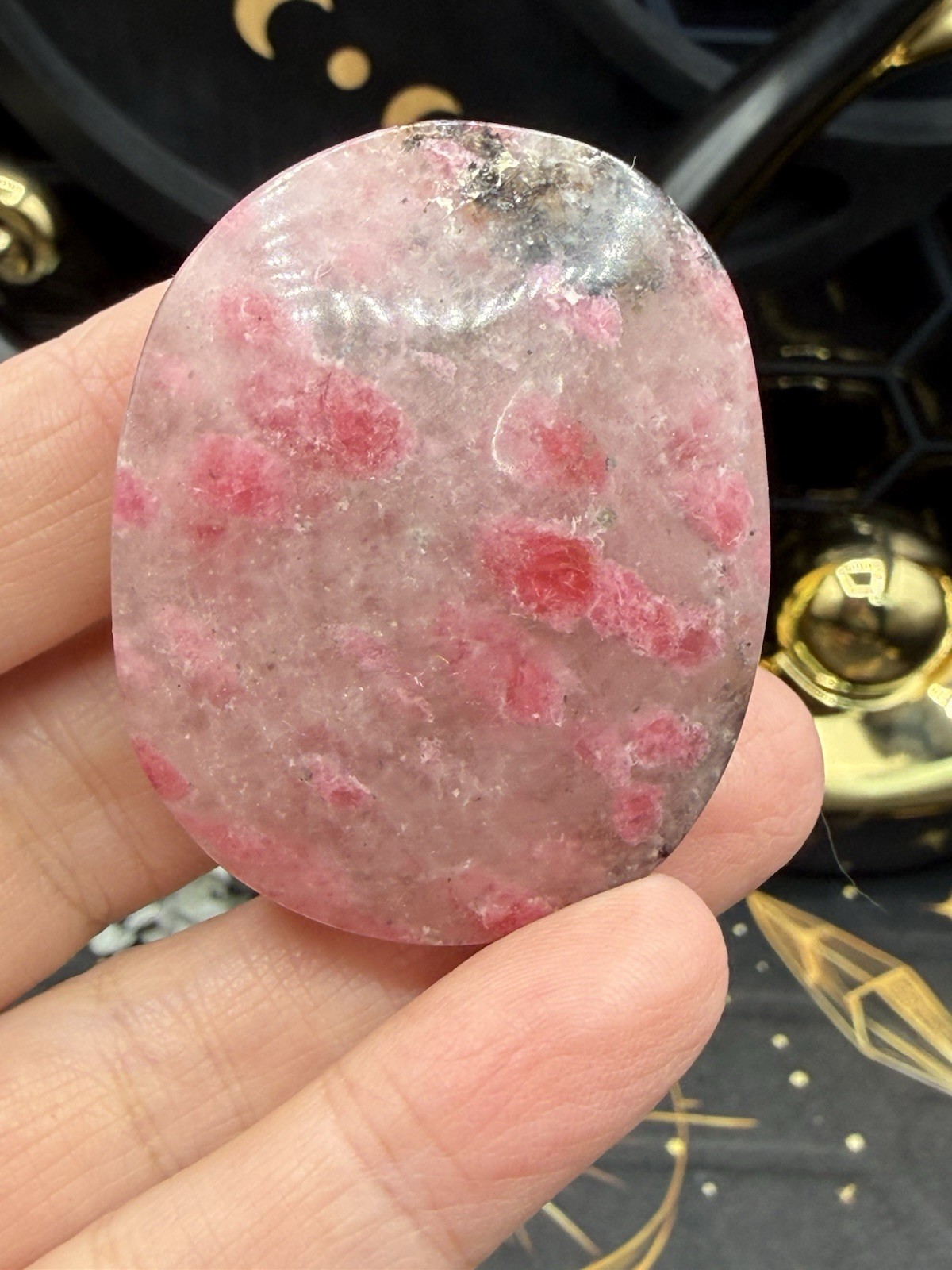 Natural Rhodonite in Quartz small Palm stones Free shipping