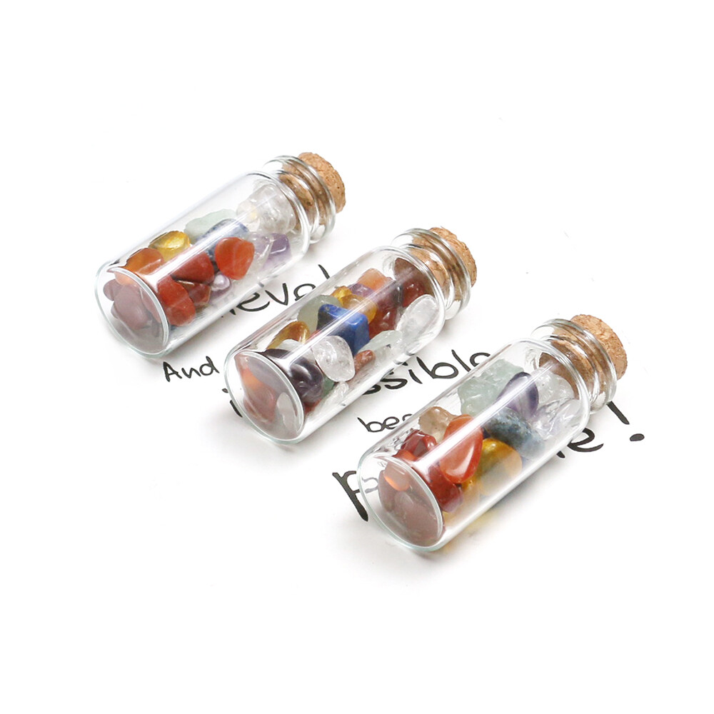 Wishing Bottle 7 Chakra Tumbled Stone Chip Gemstone Crystal Healing Witchcraft