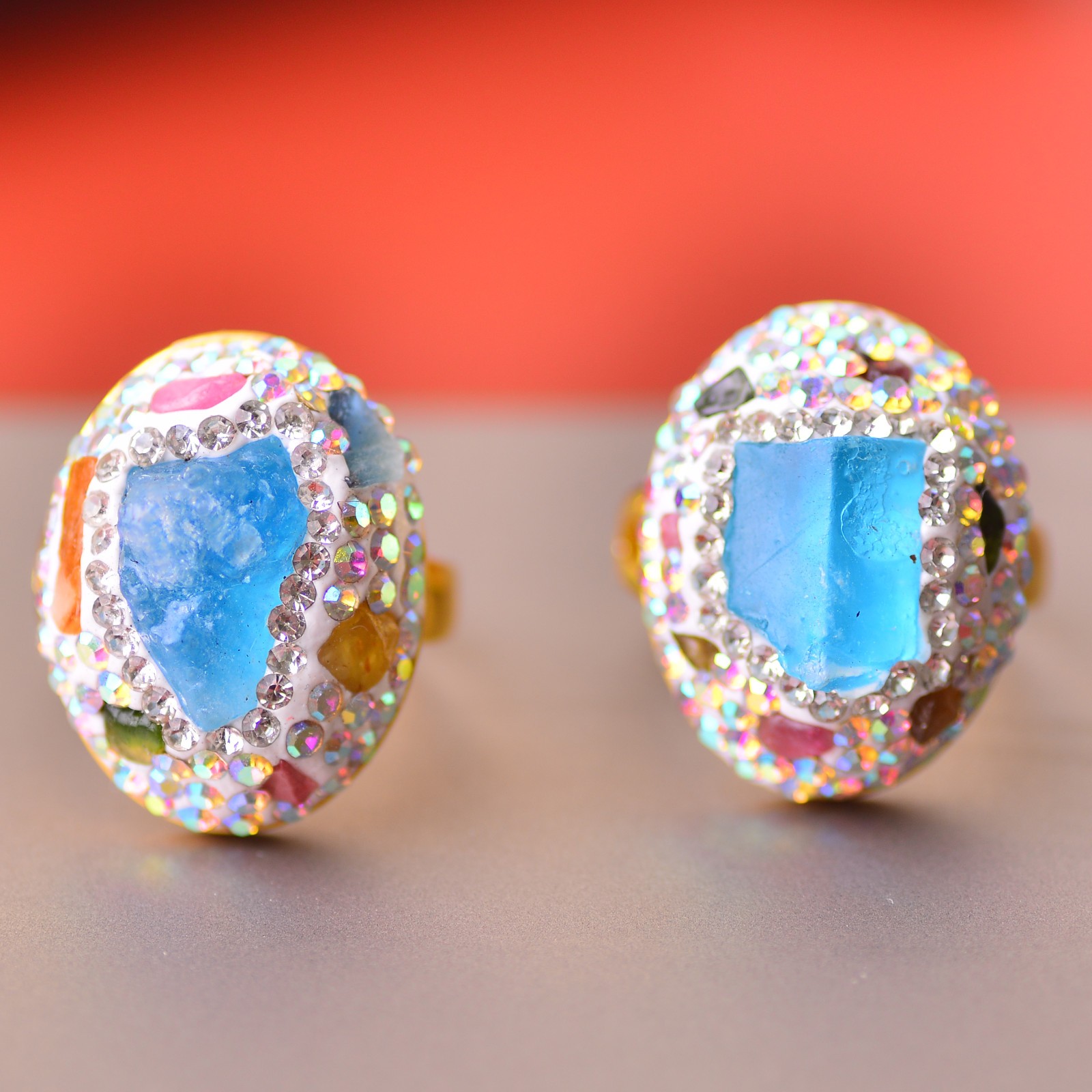 Aquamarine ring, alloy inlaid with handmade gemstone jewelry Energy Crystal