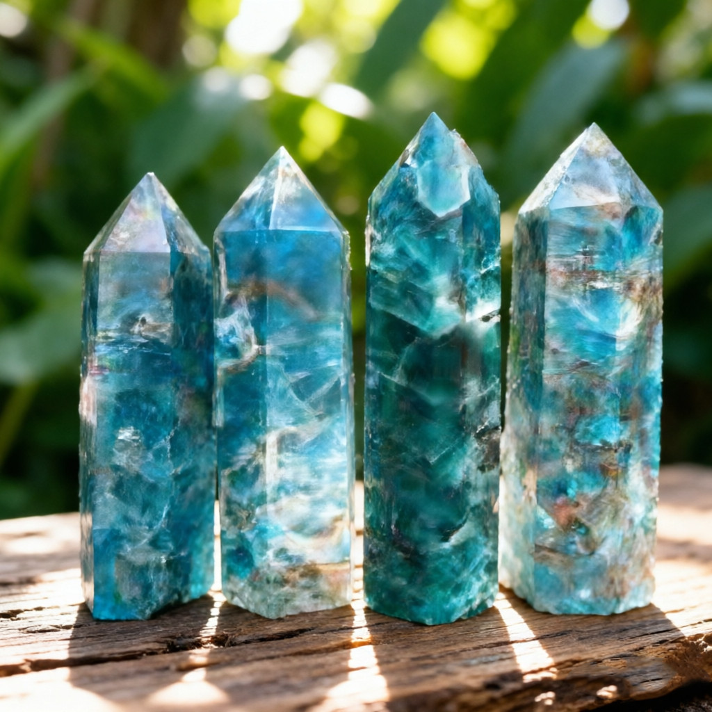 Natural Blue Apatite Crystal Tower Obelisk Healing Wand Energy Reiki Home Decor