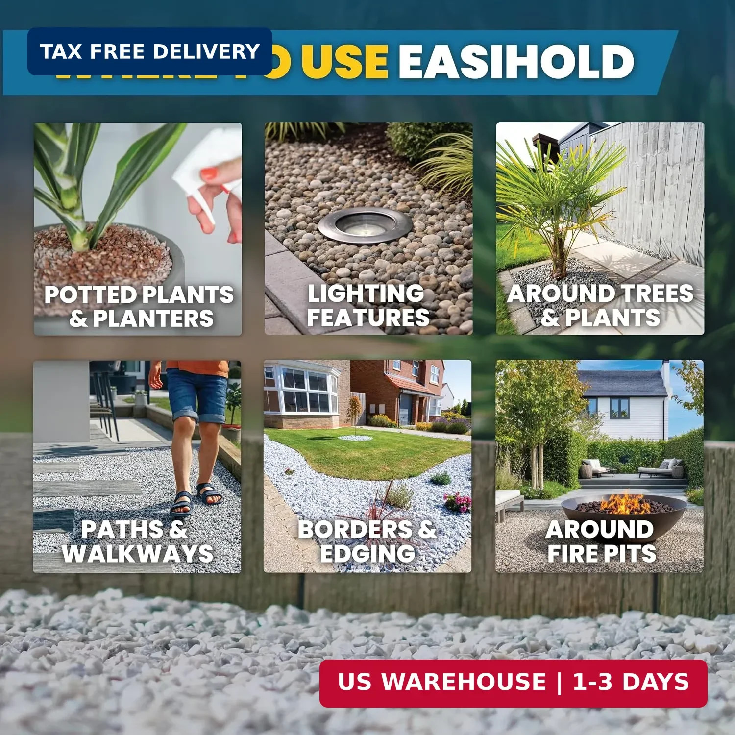 Easihold Rock Glue – Gravel Binder for Pea Gravel & Stones. Long-Lasting Mulch G