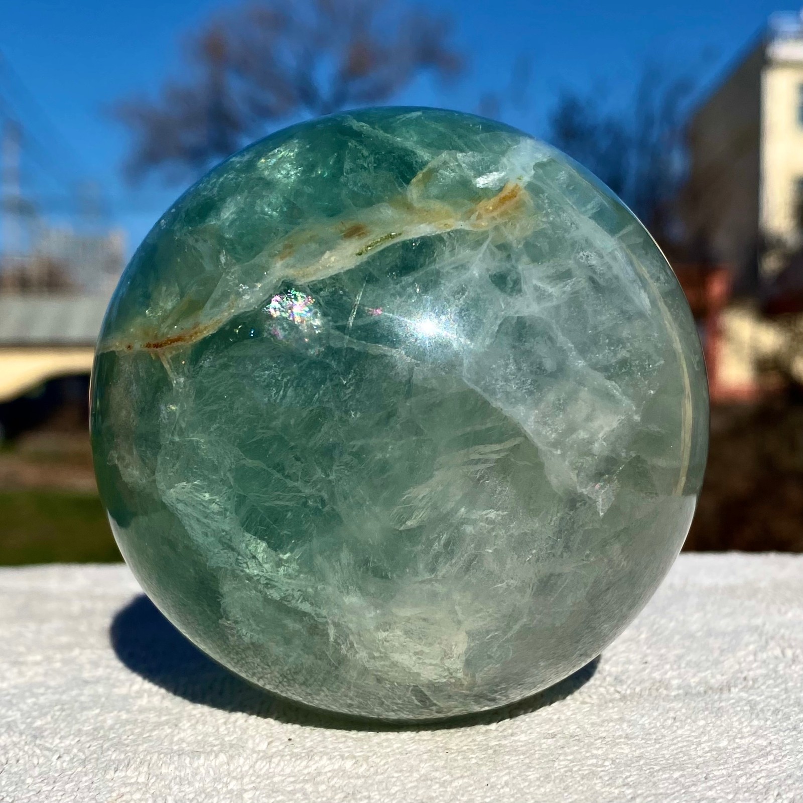 1.54LB Natural Green Fluorite Quartz Sphere Crystal Ball Healing Decoration