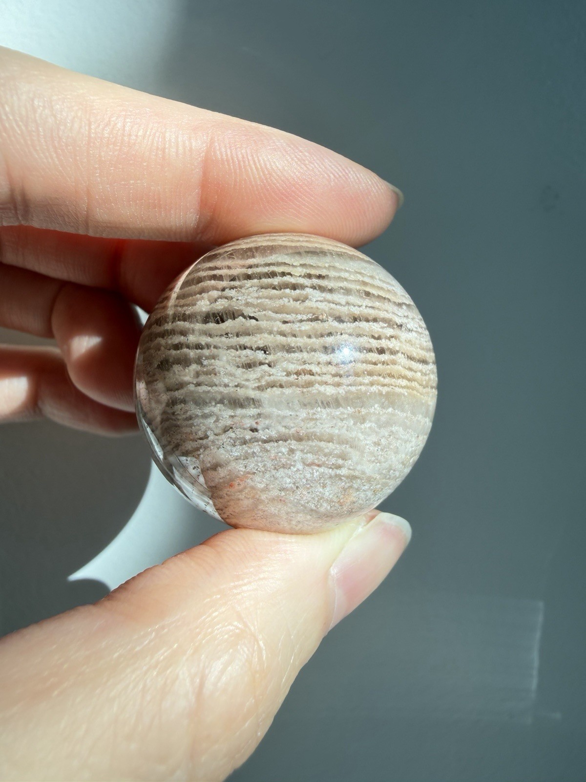Beige Pink Toned Thousand Layer Lodolite Garden Inclusion Sphere 32mm