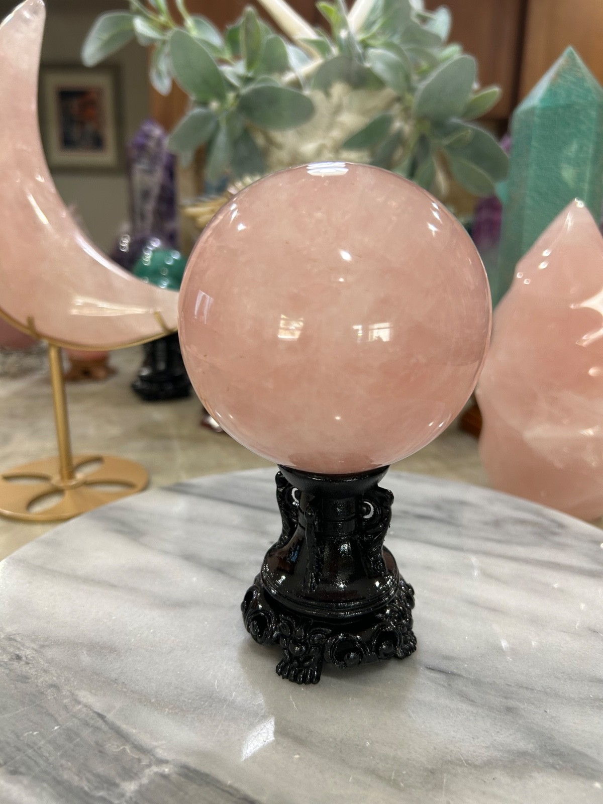 Rose Quartz sphere with resin stand 3.60”