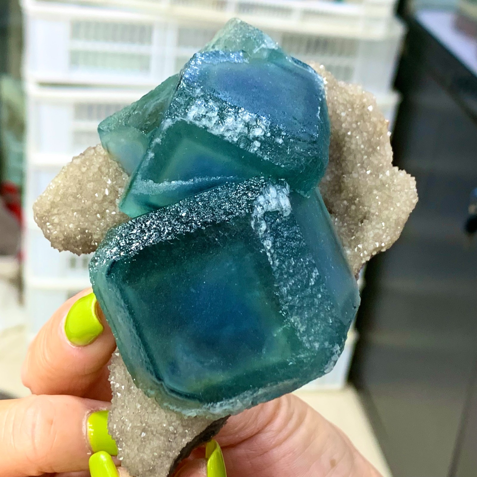 292G Natural Green Phantom Cube fluorite crystal mineral specimen/xianghualing