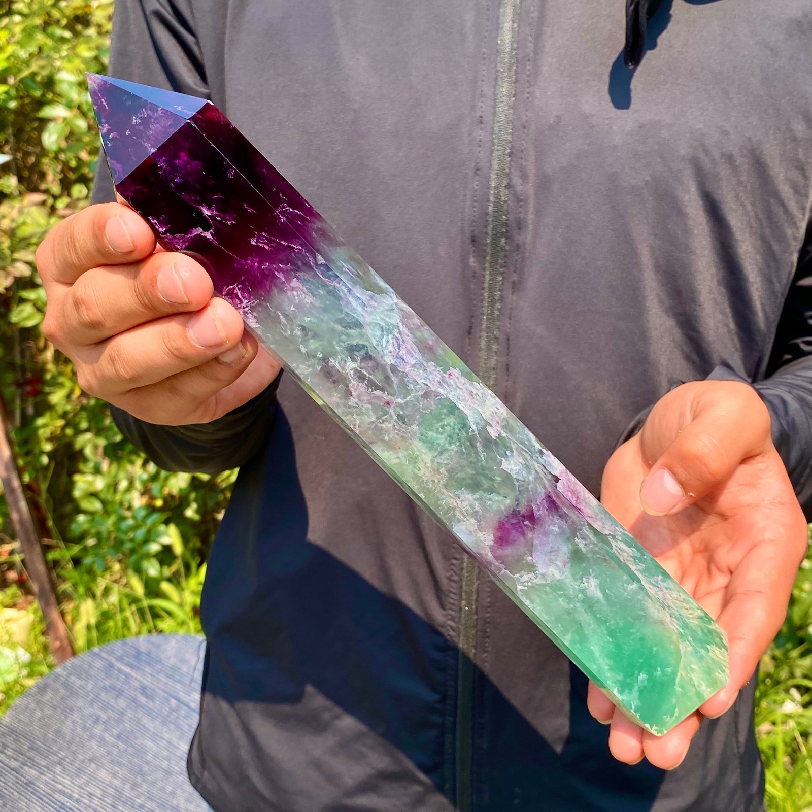 2.4LB Natural unique colored fluorite pillar quartz crystal sample
