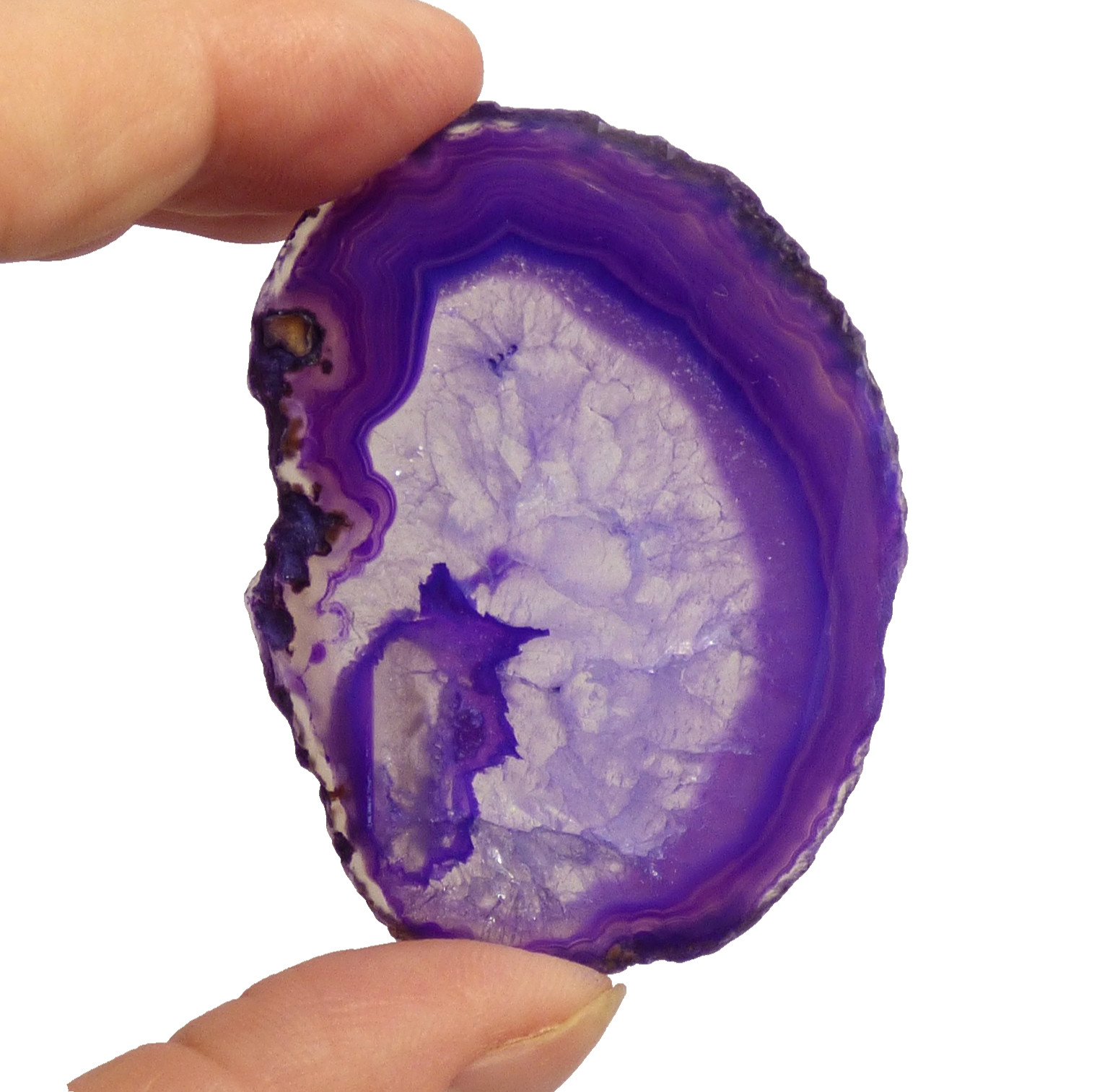 Banded Purple Agate Geode Slice with Quartz Crystal 6cm x 4.5cm Polished Brazil
