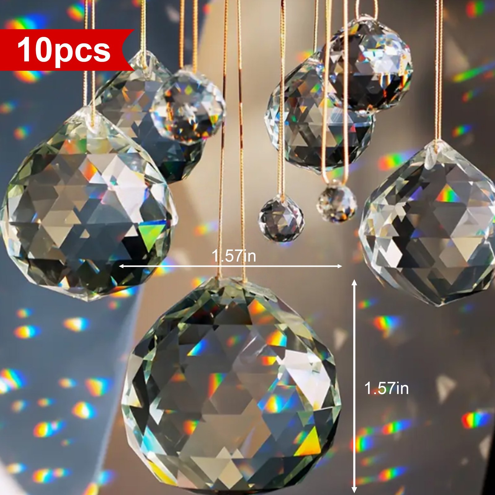 K9 FENG SHUI HANGING CRYSTAL BALL Clear Faceted Sphere Sun Catcher Rainbow Prism
