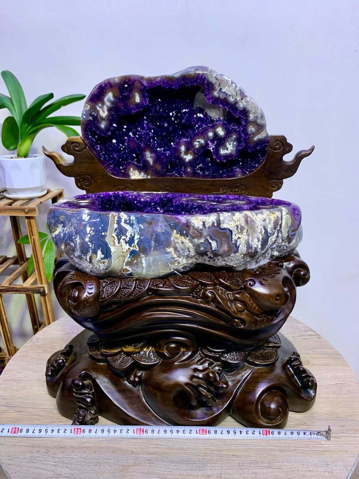 123.LB Large! Natural A treasure basin of amethyst cave in Uruguay Reiki + Stand