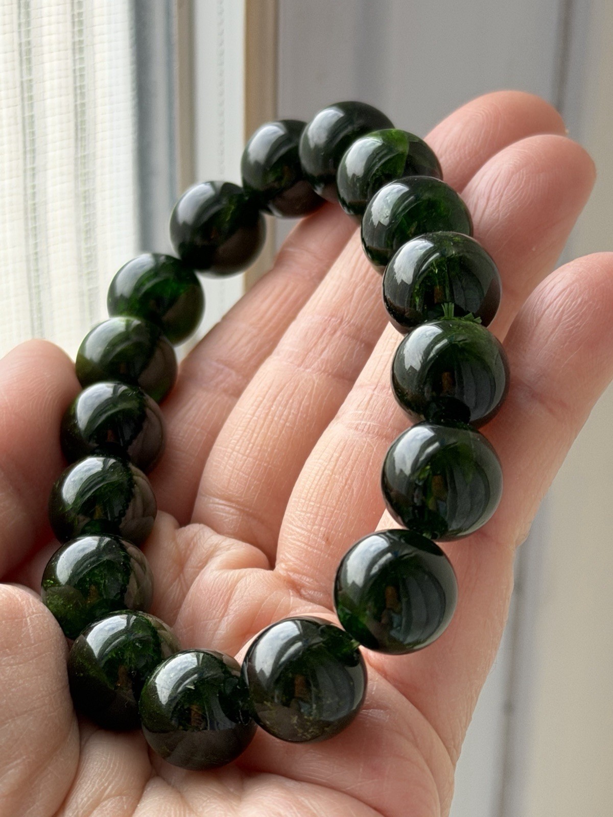 12mm Natural Chrome Diopside Crystal Bracelet 7.5”-7.75” Wrists
