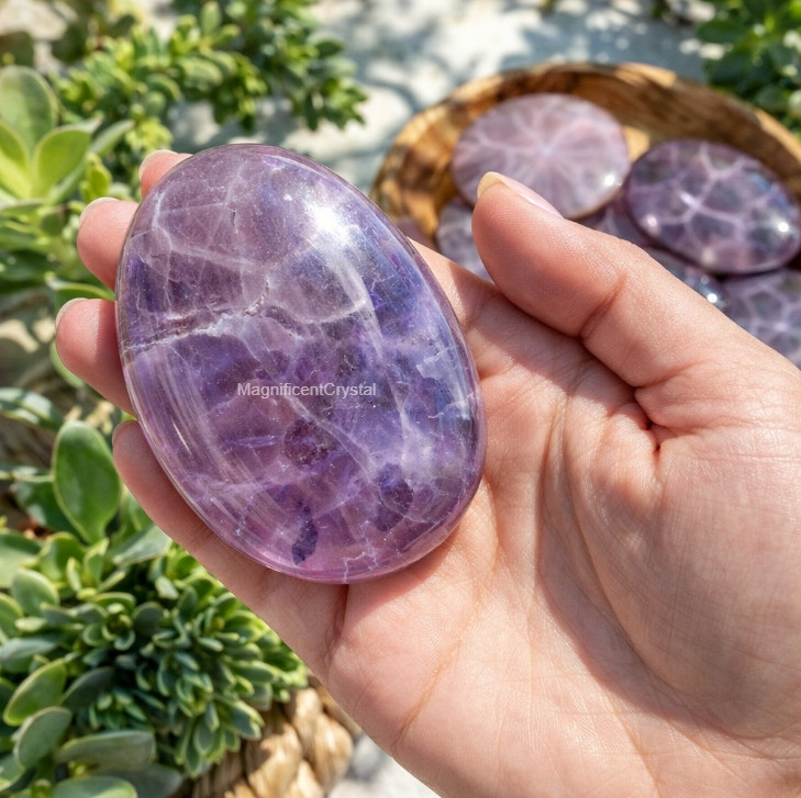 Genuine Amethyst Worry Stone Reiki Healing Palm Stone Crystal Relax Home Decor