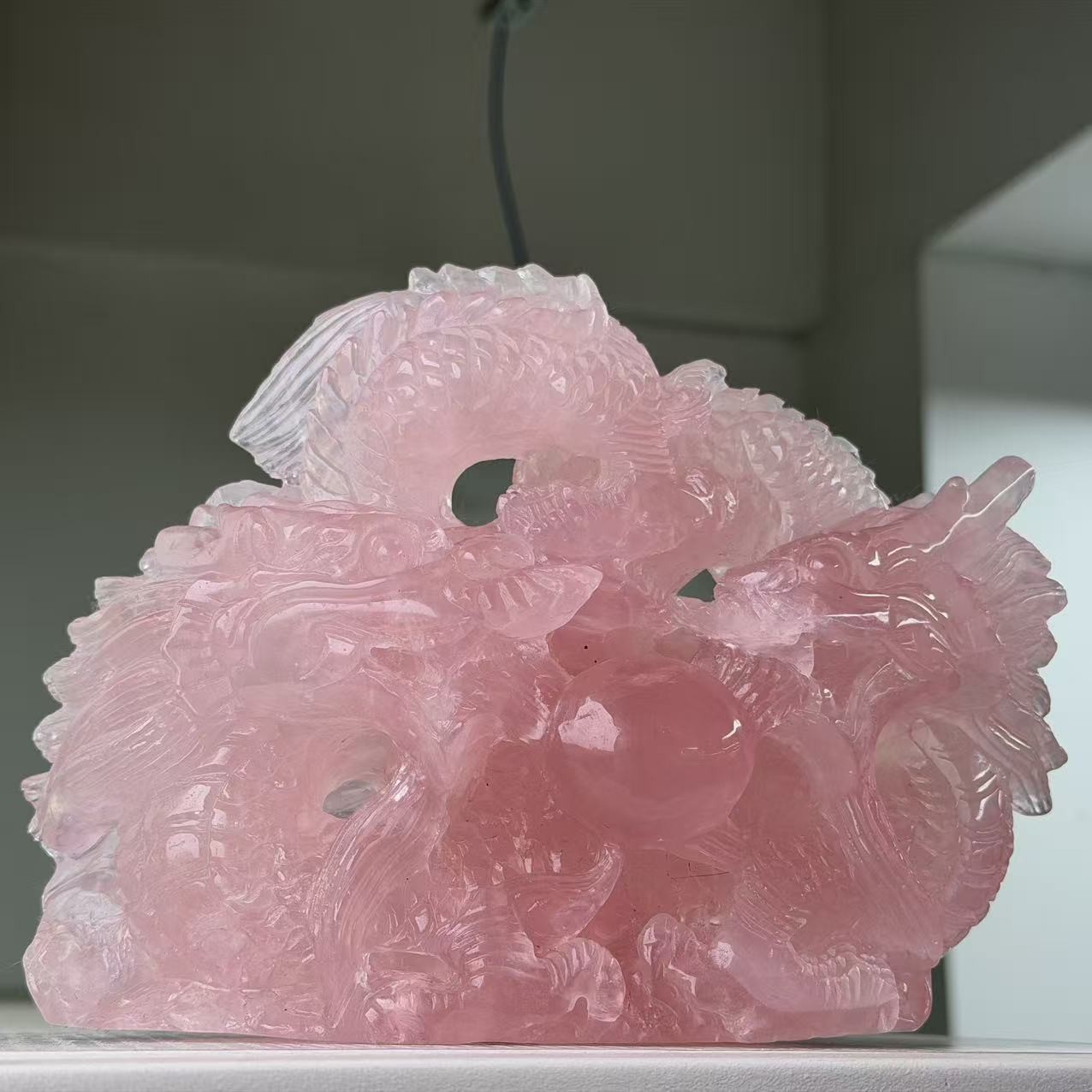 4.4LB 5.9″ Hand Carved Natural Rose Quartz Chinese Dragon Healing Crystal Decor