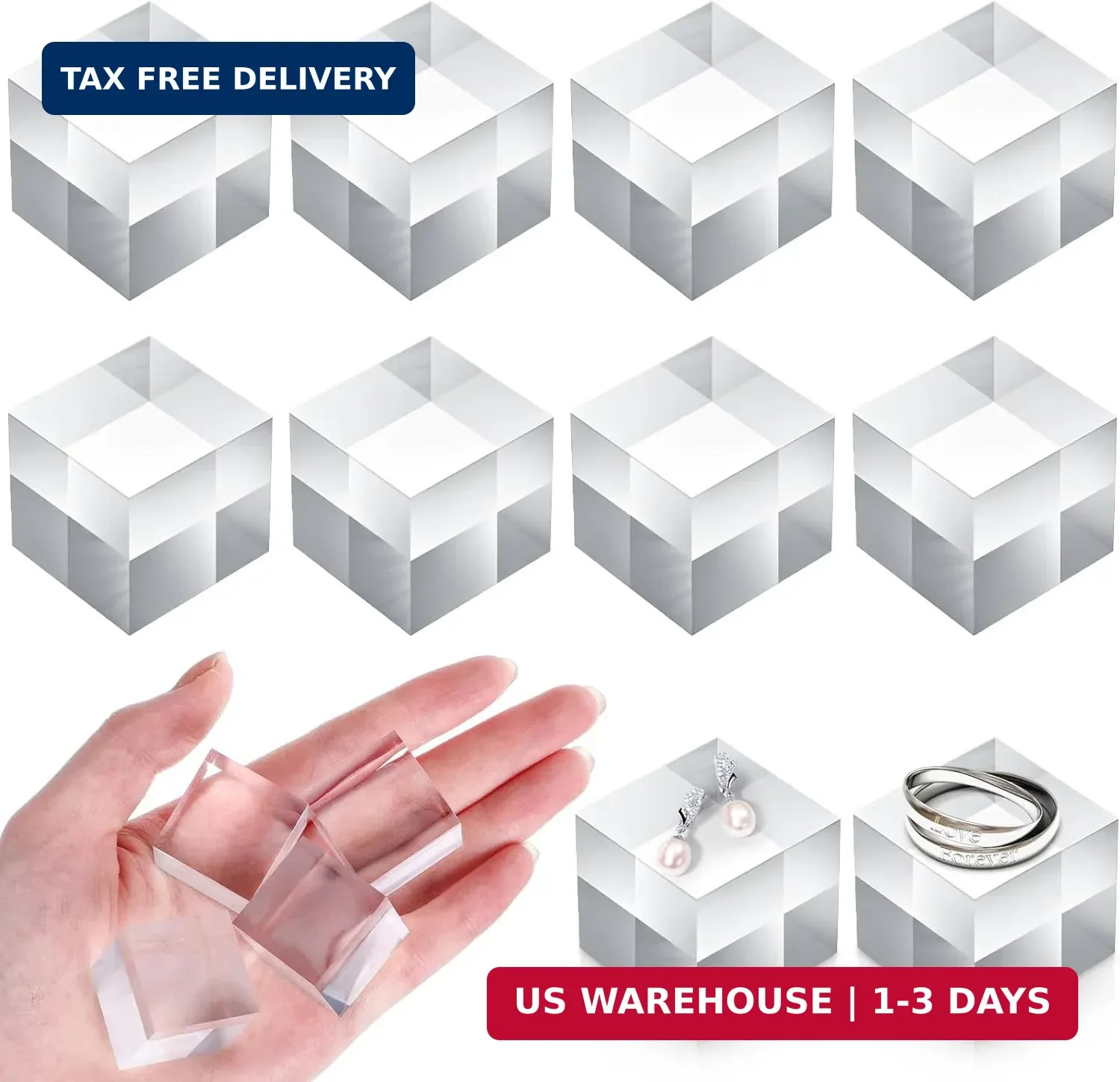 Remerry 8 Pieces Acrylic Display Block 1 x 1 x 1 Inch Clear Polished Acrylic Squ