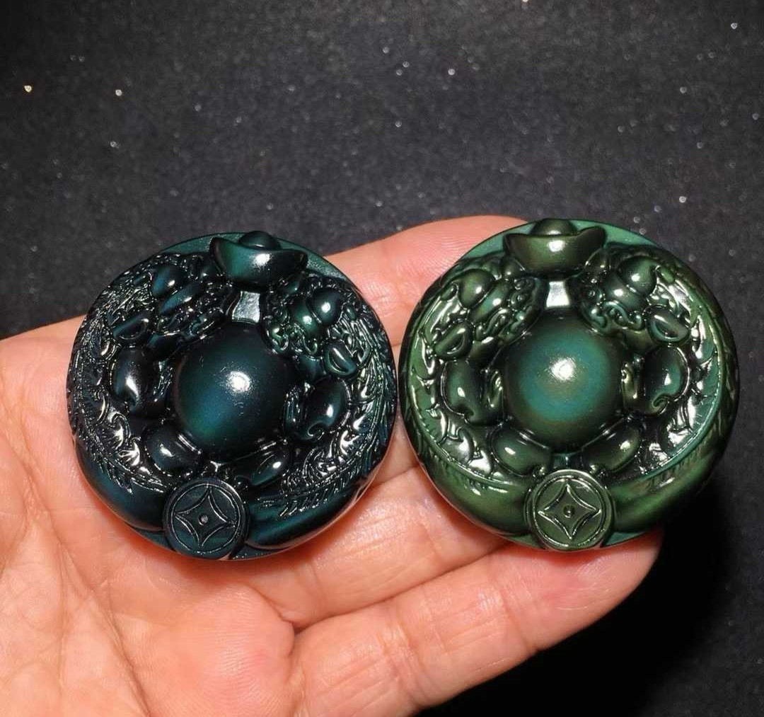 1pc Natural rainbow obsidian Quartz Carved pendant Crystal Reiki decor gift