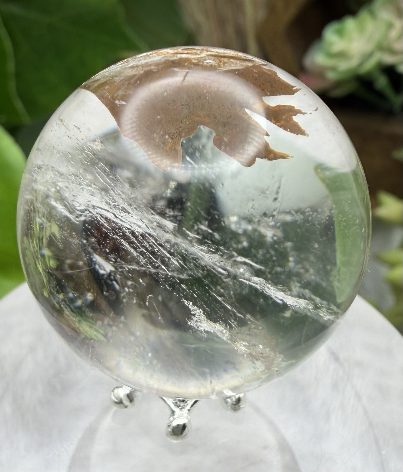 Crystal 28mm Quartz W/ Red Clay Inclusions W/stand Sphere Orb Ball Globe Mineral