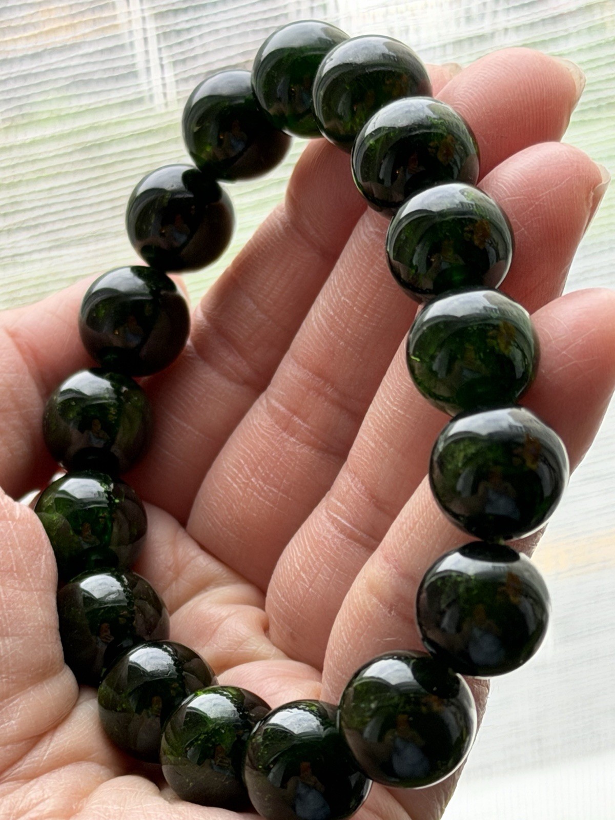 12mm Natural Chrome Diopside Crystal Bracelet 7.5”-7.75” Wrists