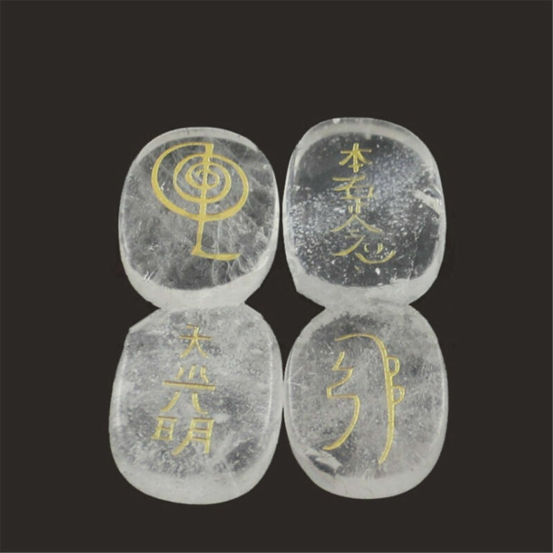 4pcs/Set 7 Chakra Palm Stone Set Engraved Usui Symbols Reiki Crystal Stones