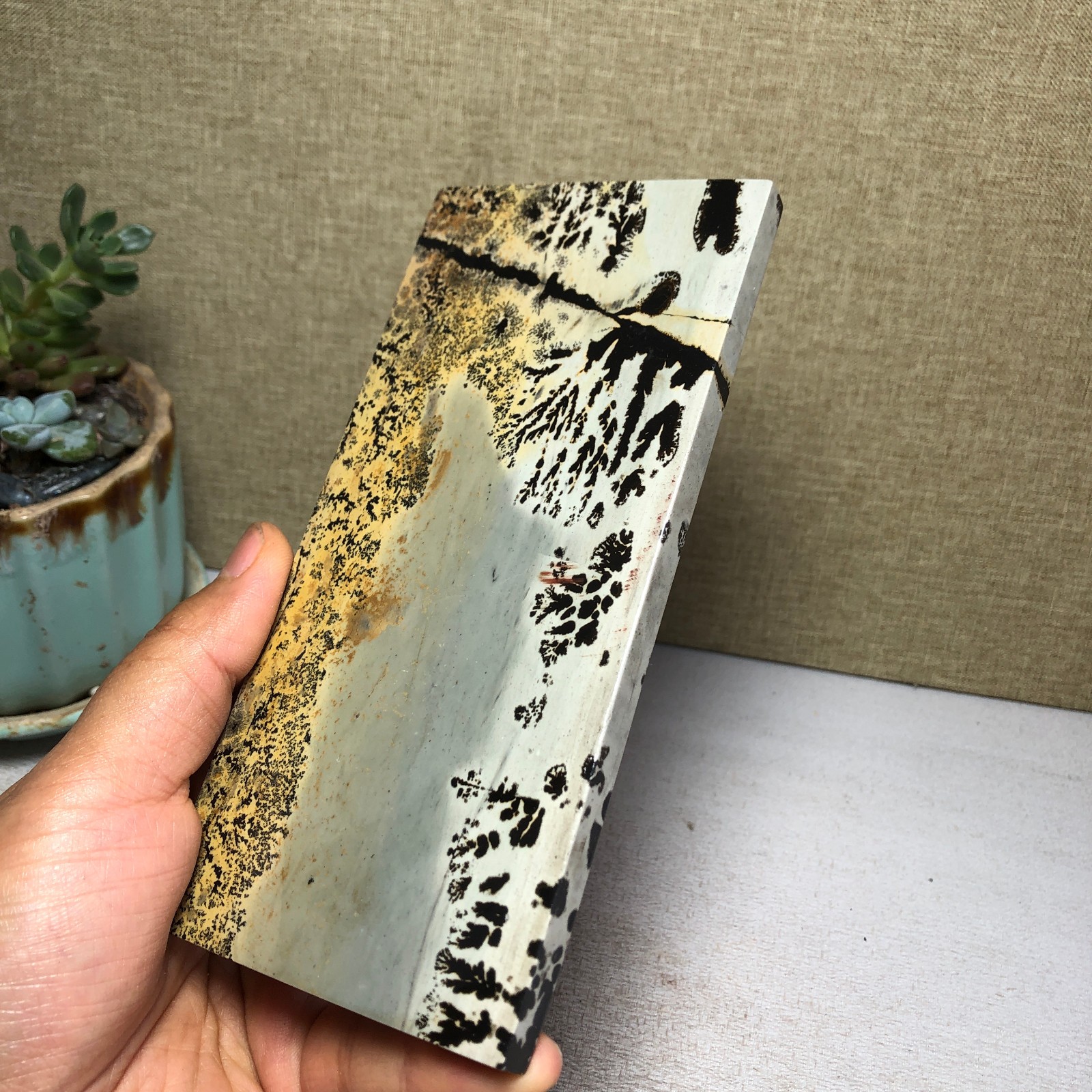 Natural Chinese painting stone crystal ornaments pictographic landscape A5057