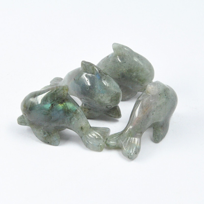 Natural Labradorite Quartz Crystal Dolphin Gemstone Statue Mini Energy Amulet