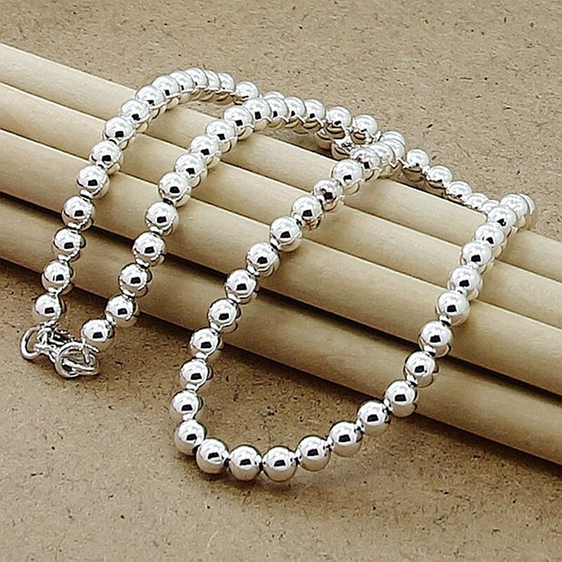 Elegant Silver 6mm Smooth Beads Ball Chain Necklace Chain