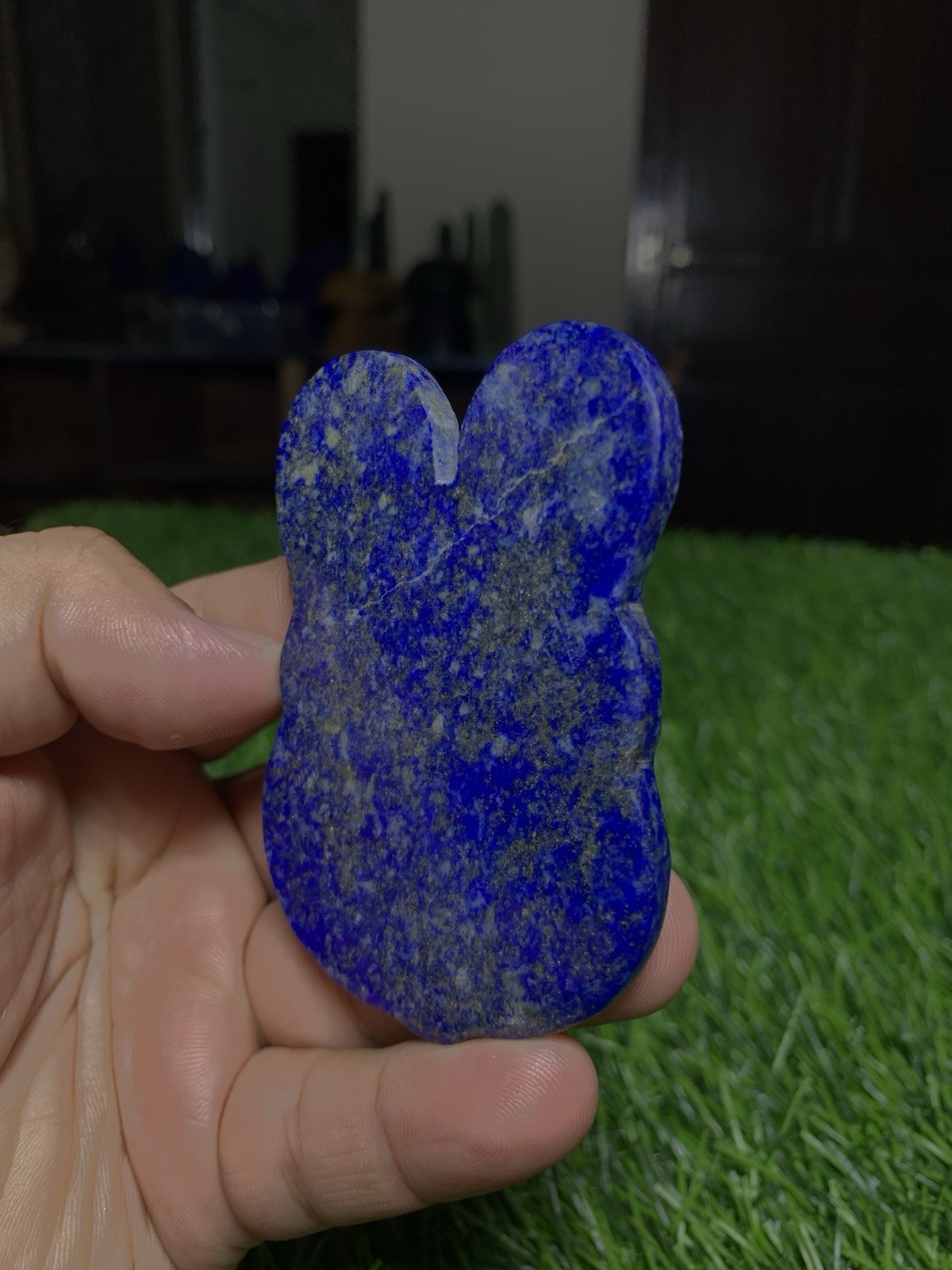 Natural Lapis Lazuli Bunny Carving Flat Pocket Stone Gemstone Rabbit 60g 74mm