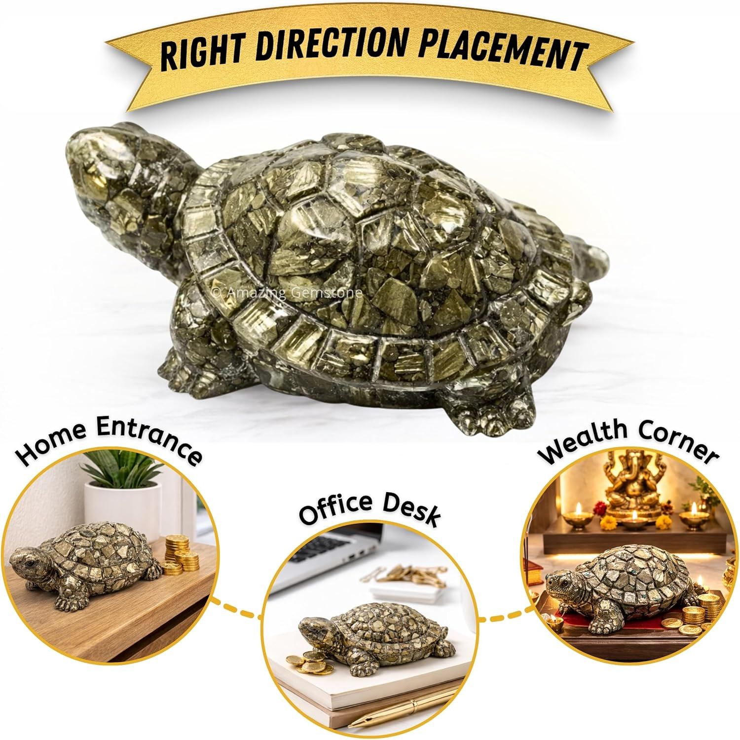 Amazing Gemstone Natural Pyrite Tortoise Turtle Figurine | Feng Shui Wealth & Go