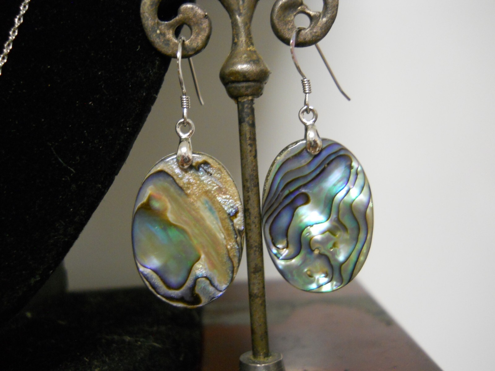 24″ Sterling Silver Necklace Authentic Abalone Shell & Earrings Jewelry Set #681