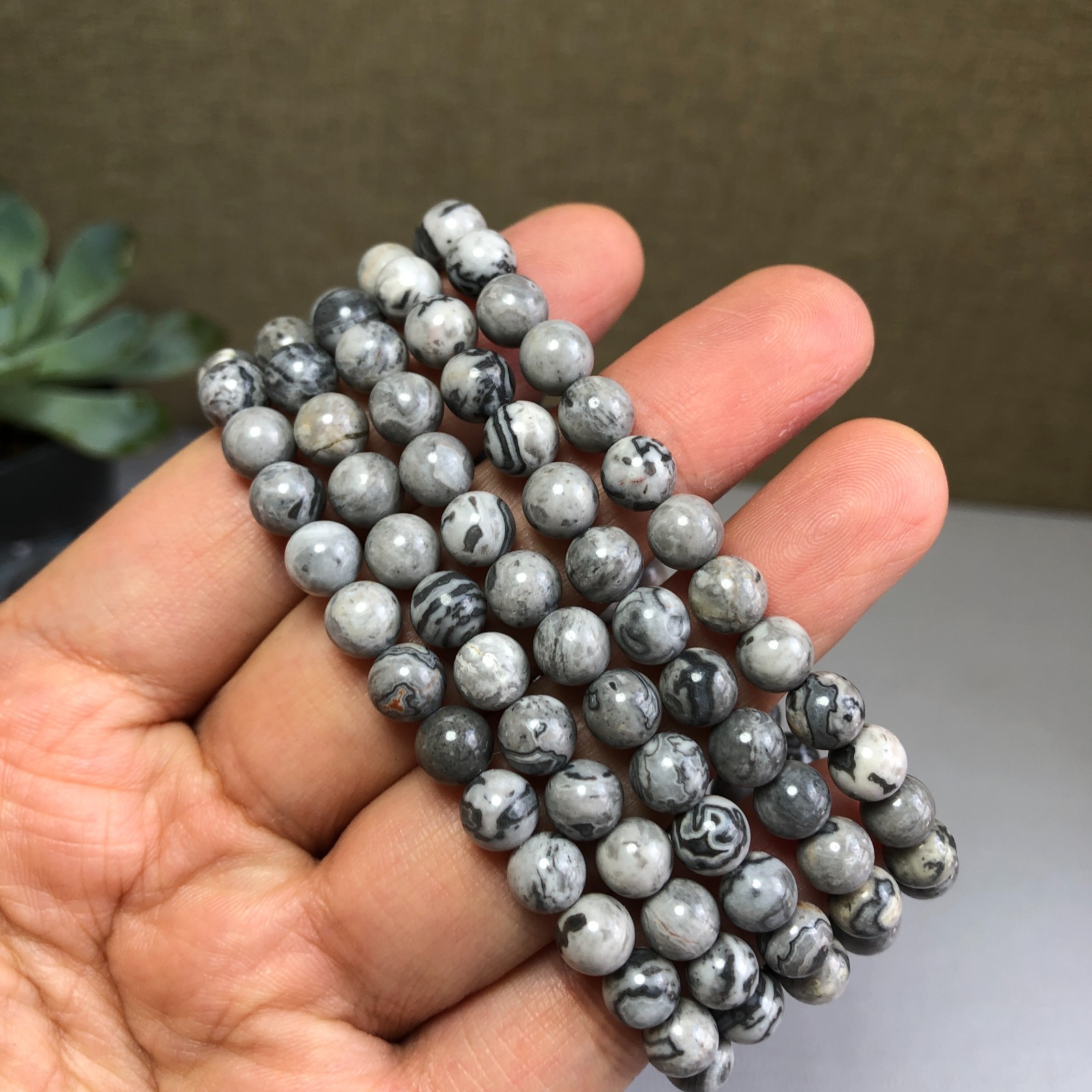 5Pcs Wholesal Natural Picasso Stone bracelets Crystal ball sphere 6mm