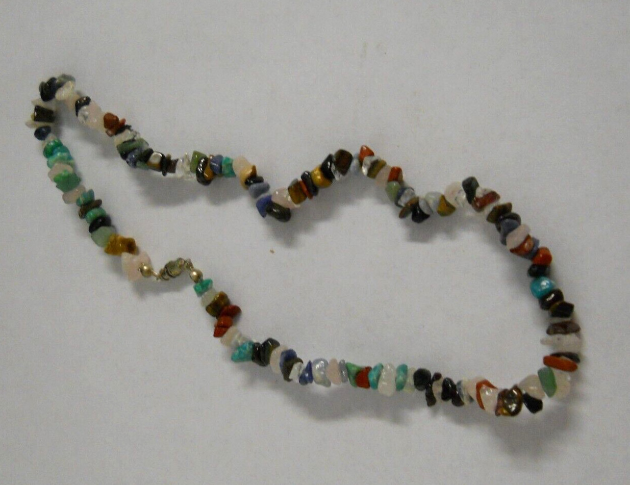 Vintage 17″ 7 Chakra Tumbled Chip Natural Stone Necklace Reiki Jewelry #547
