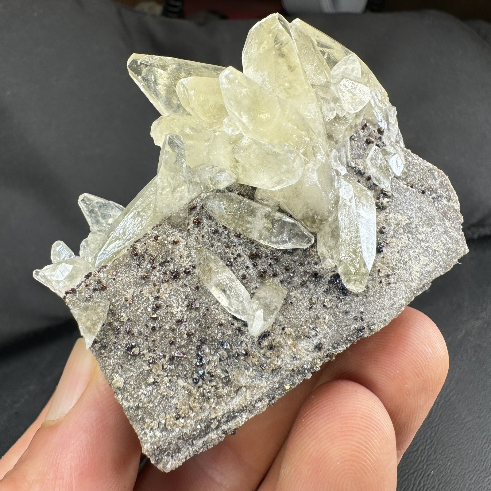 Golden Calcite Crystals with Chalcopyrite on Matrix / Missouri