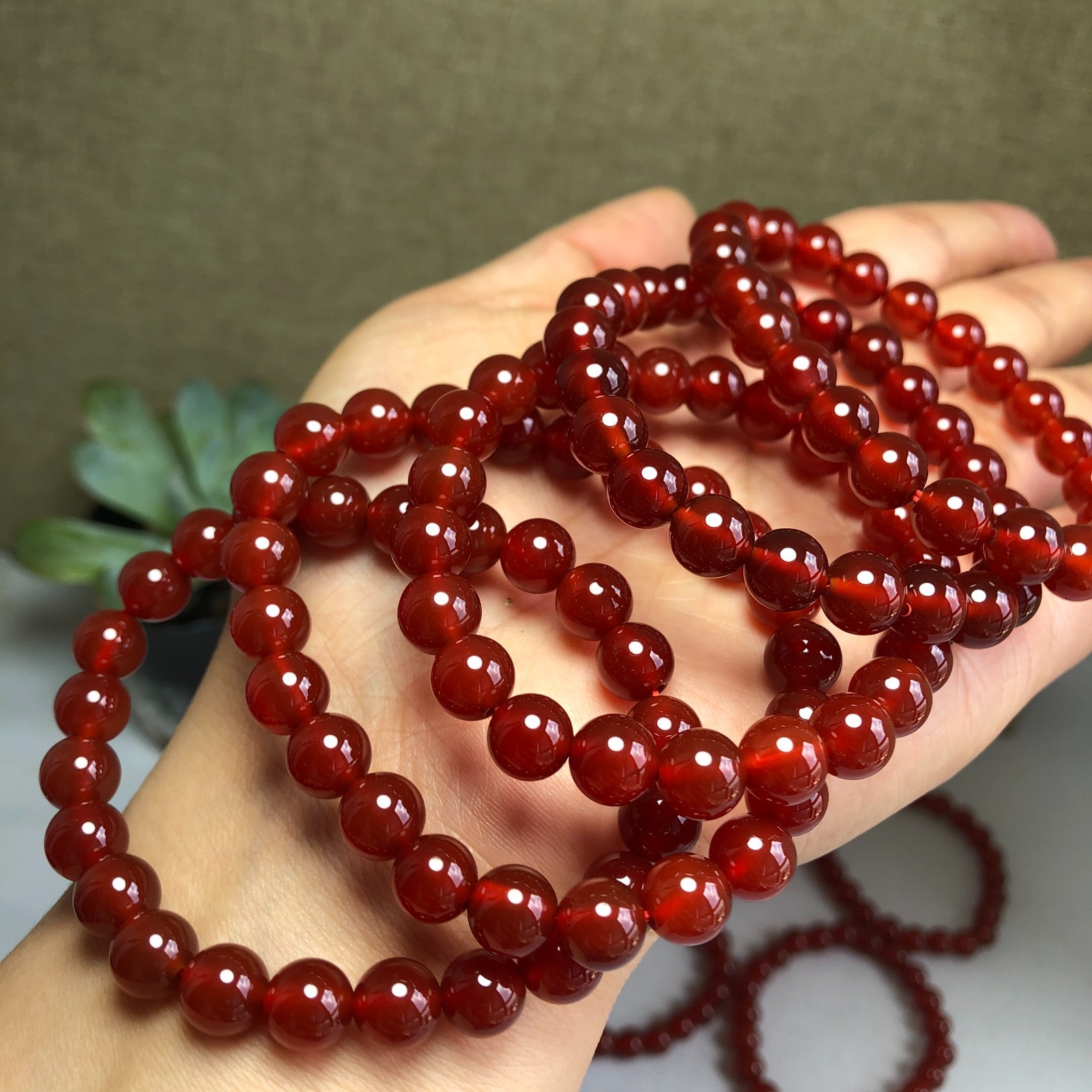 5Pcs Wholesal Natural Red Agate Stone bracelets Crystal ball sphere 8mm