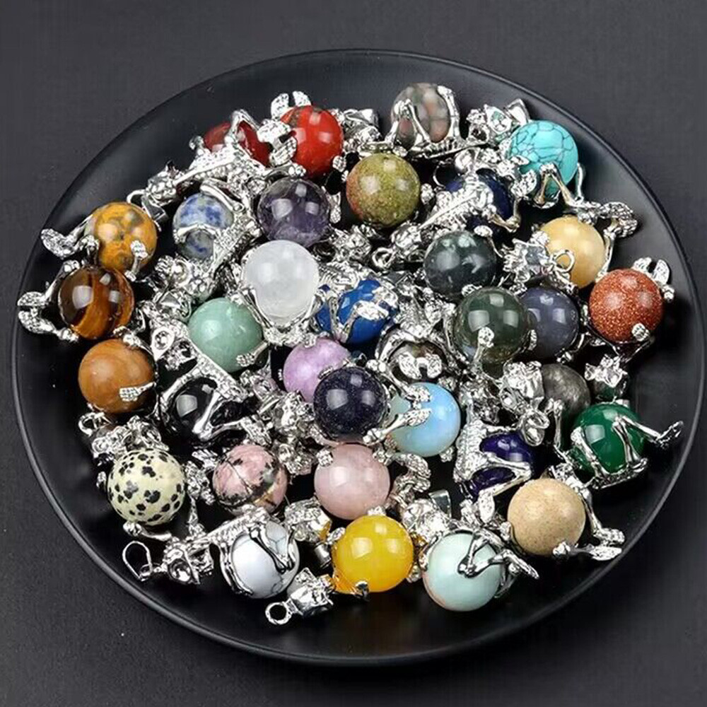 Skeleton Healing Crystal Ball Bead Unisex Alloy Skull Pendant Necklace Gothic