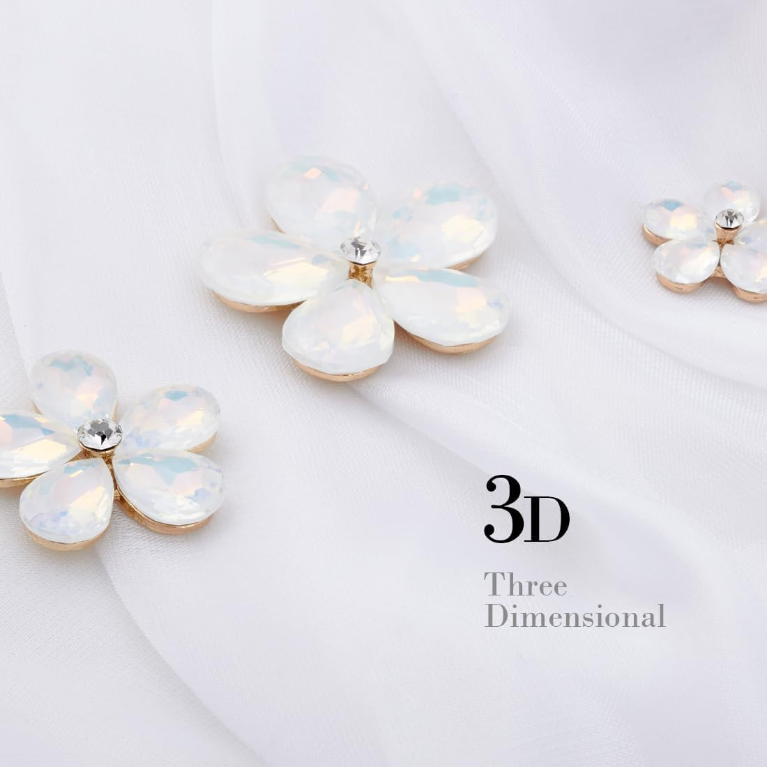 30 PCS Water Droplet Shaped Glass Rhinestones Flower Zinc Alloy Crystal Gems Flo
