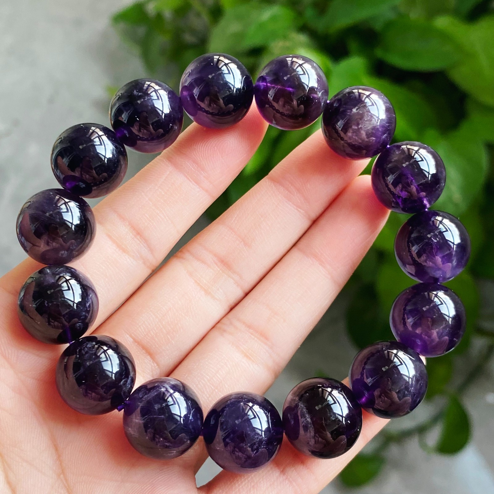 14mm Natural Rare Purple Amethyst Crystal Beads Bracelet 2379