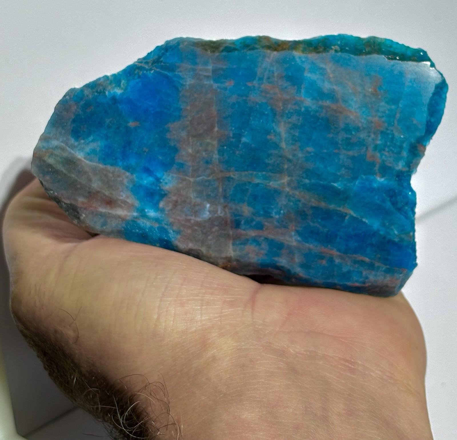 Blue Apatite Crystal Stunning Colourful Blue Slab 10cm X 6.5cm (+ Metal Stand )