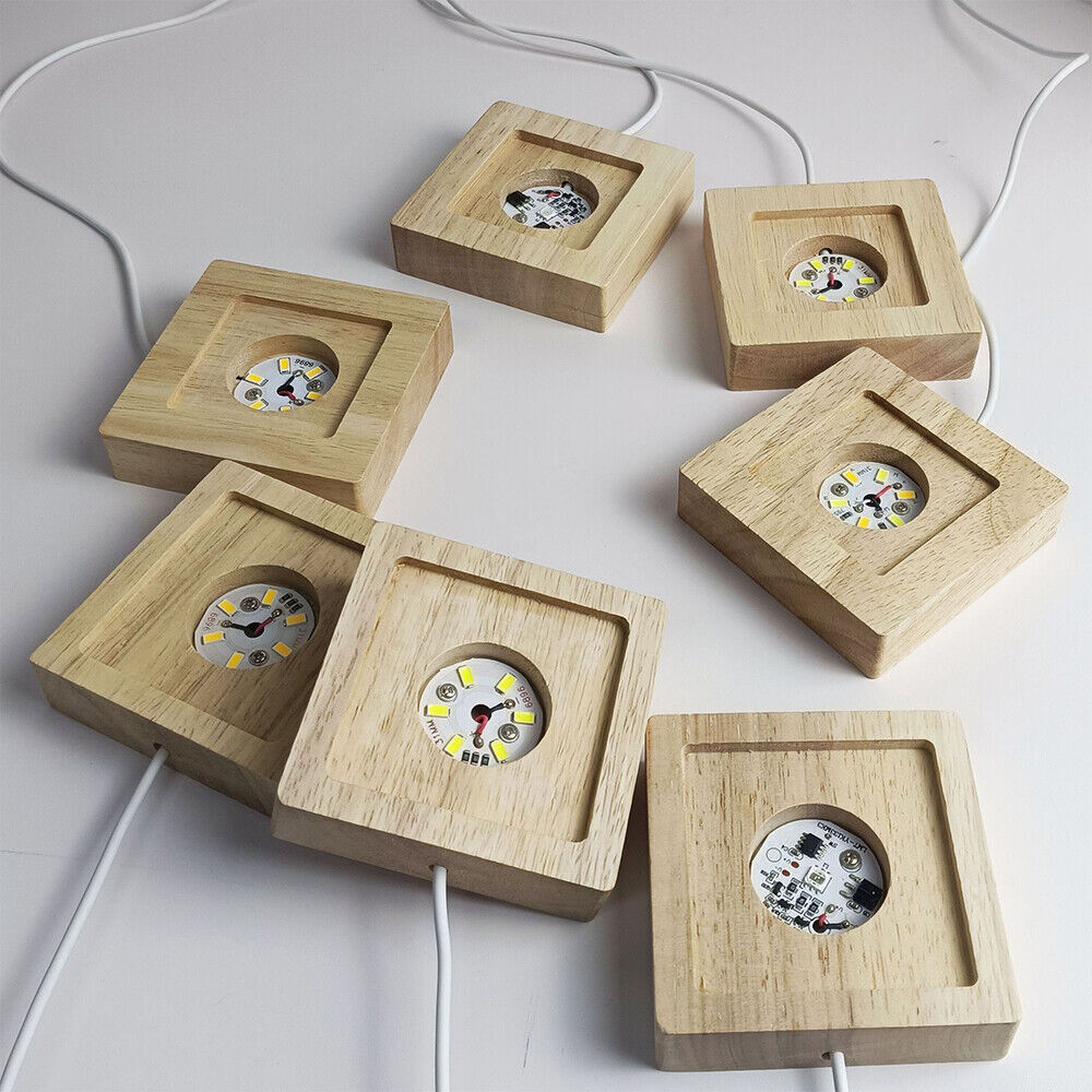2Pcs Resin LED Lights Display Base Wooden Lighted Base Stand for Laser Crystal