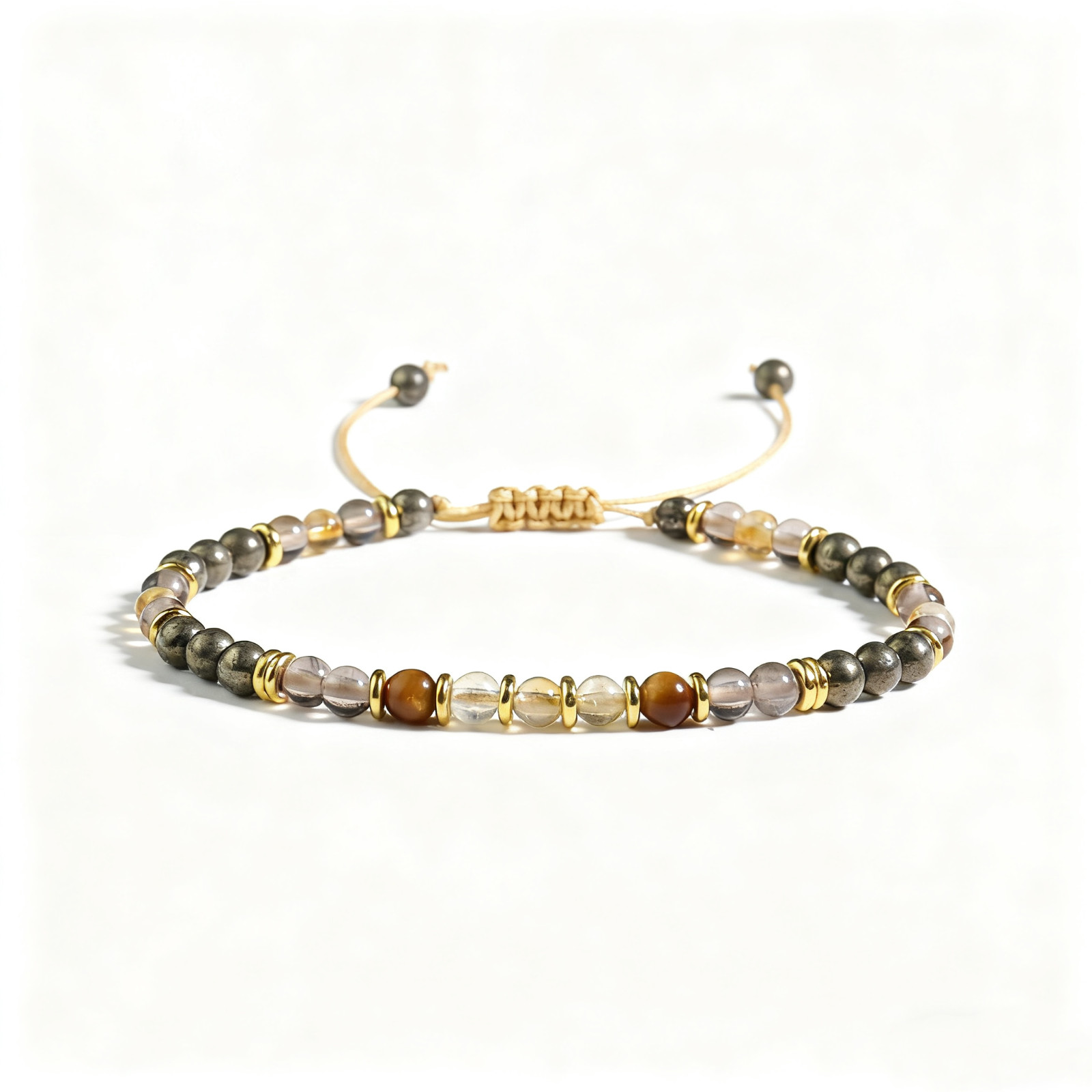 Natural Gemstone Healing Bracelet, Citrine Smoky Quartz Tiger Eye Pyrite, Energy