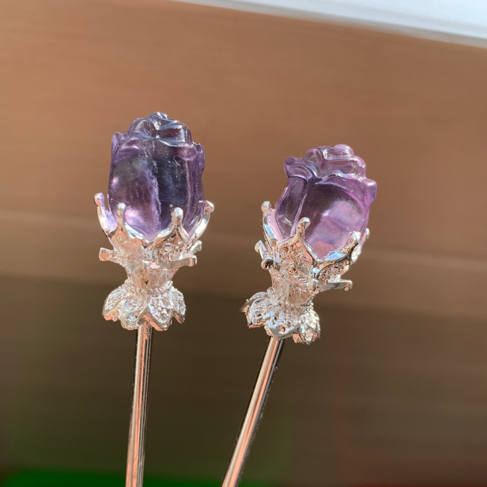 5pc Natural fluorite carved rose hairpin quartz crystal reiki healing random