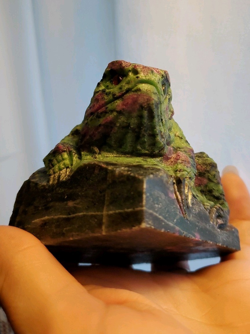 Carved Ruby Zoisite Bullfrog Toad Amphibian Stone Crystal Figure