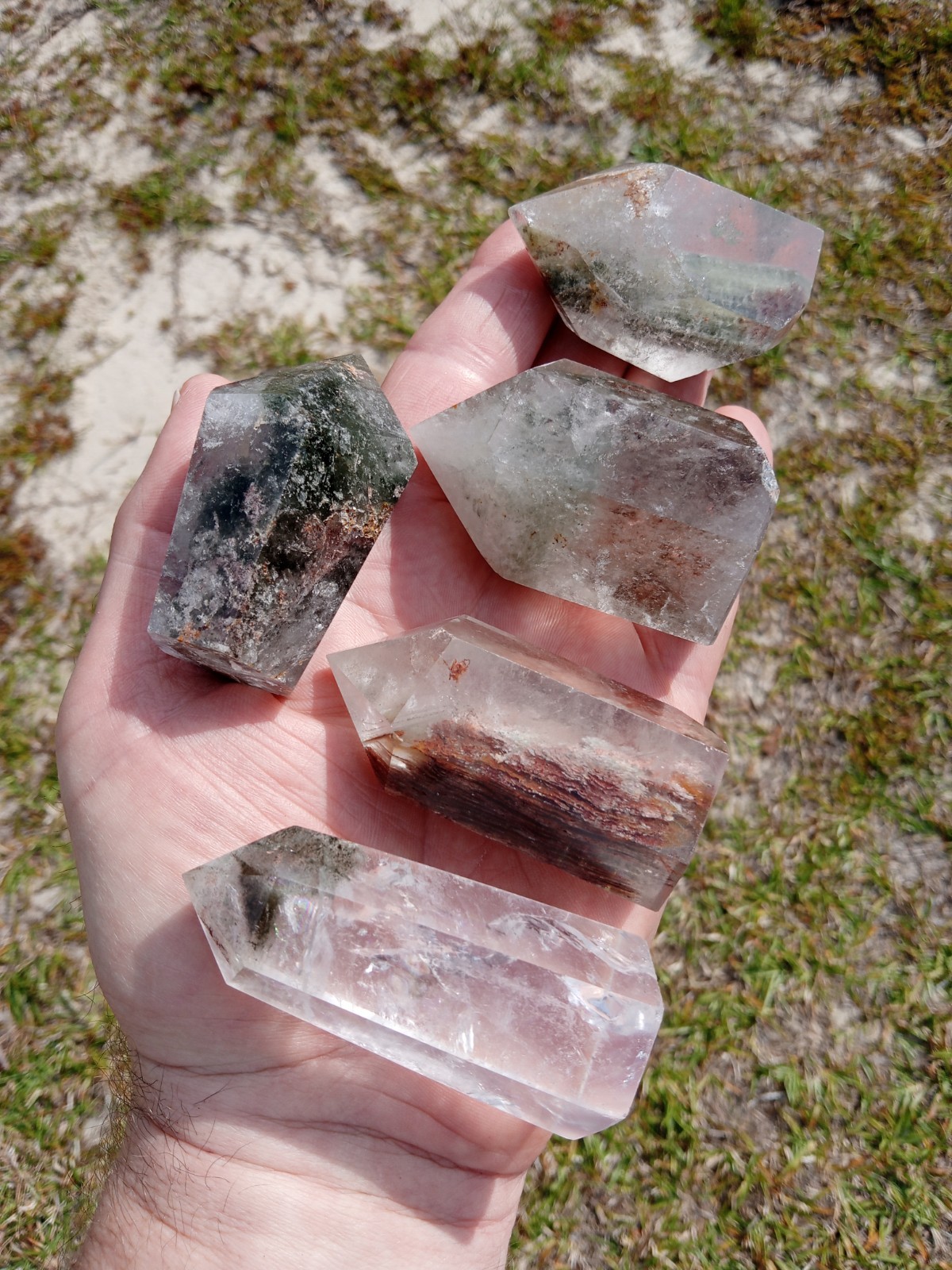 Lot of 5 Phantom (Ghost👻) Quartz Crystal Wand Points Healing. Over 1 Pound! Z1