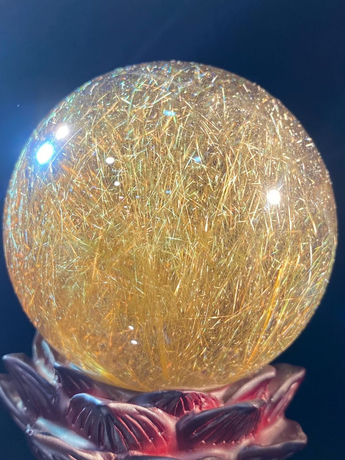 64.5mm Top Natural Clear Gold Rutilated Quartz balls Hair Crystal Sphere Healing