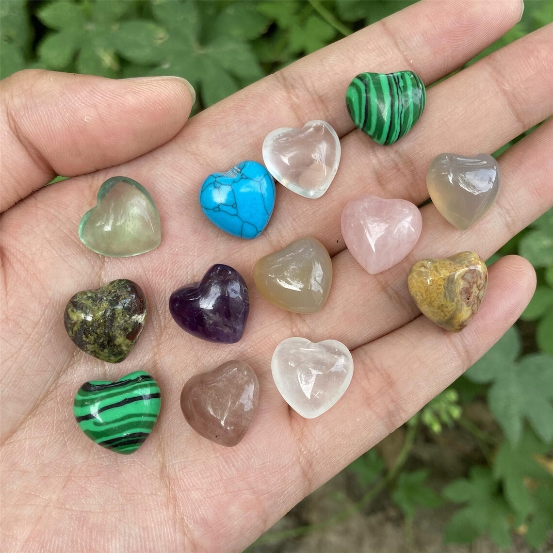 25PCS Crystal Hearts Natural Quartz Healing Gem Mini Crystal Heart Chakra Stones
