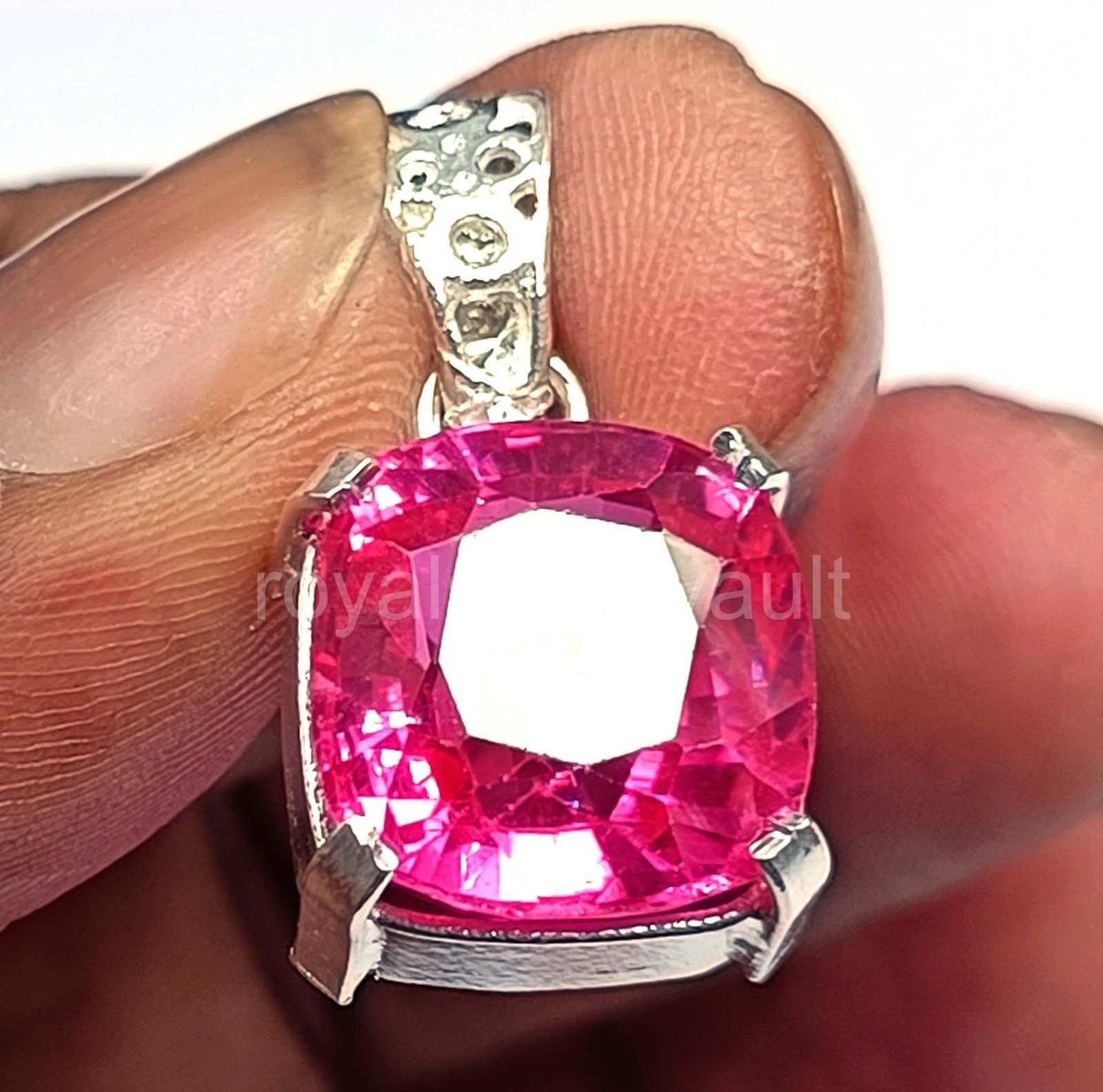 29.10 Ct Natural Pink Ruby Pendant Cushion Shape 925 Silver IGL Certified 5JOY