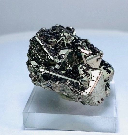 PYRITE OCTAHEDRAL CRYSTALS with MICRO SPHALERITE XLS. from PERU….HUANZALA MINE
