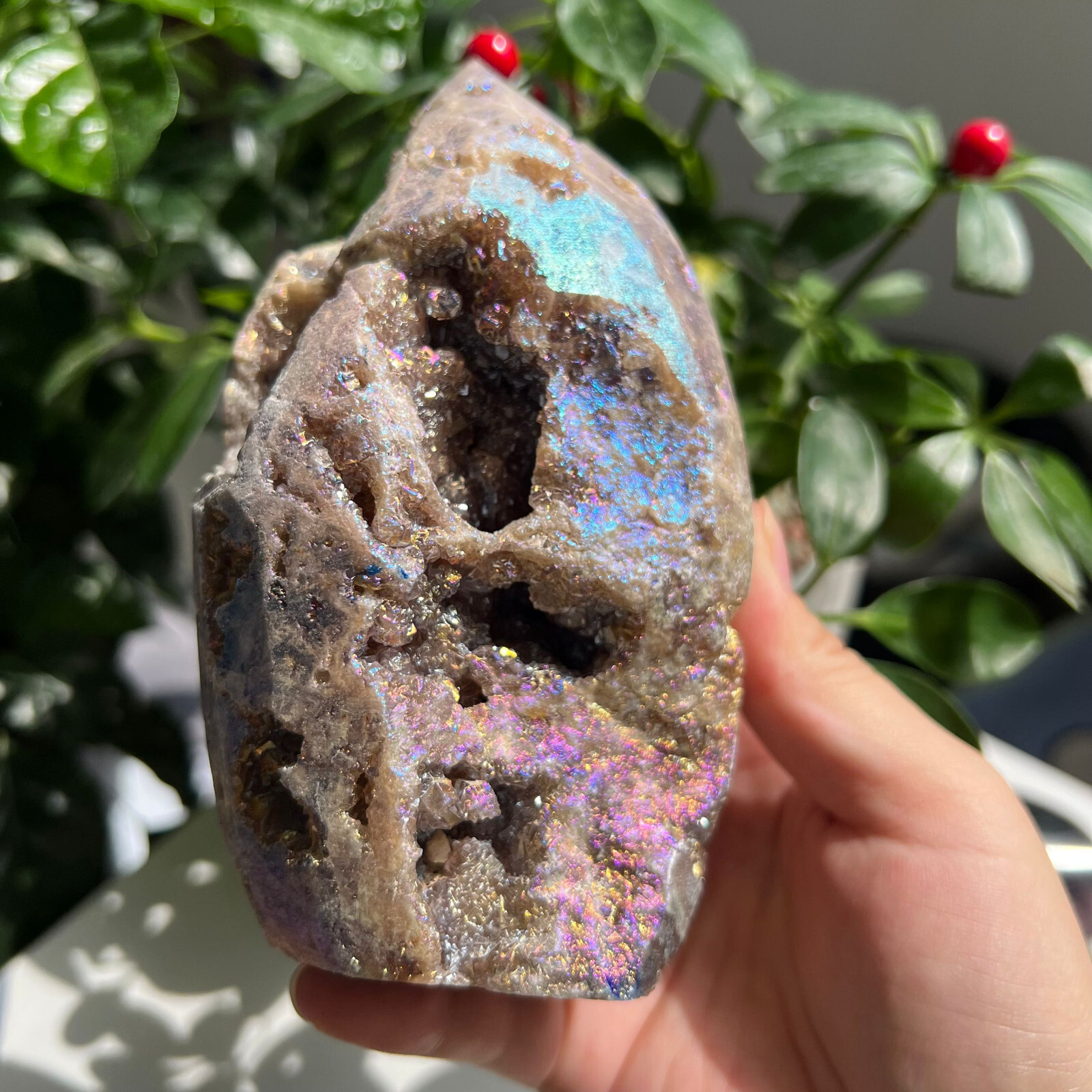 928g Titanium Angel Aura Sphalerite Geode Freeform Point Crystal Specimen