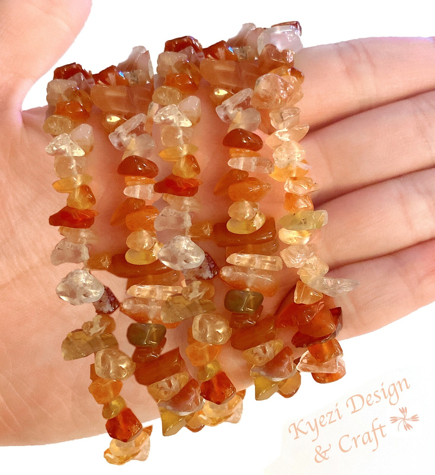 Carnelian Premium Natural Crystal Gemstone Chip Stretchy Jewelry Bracelet