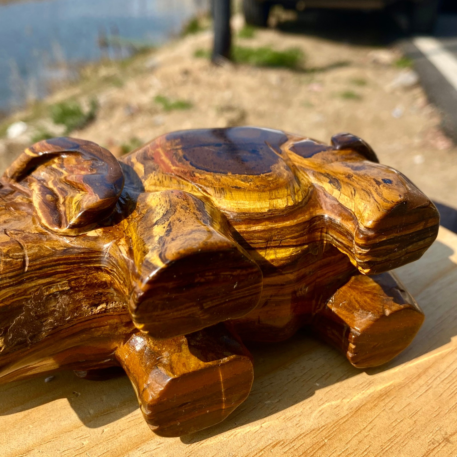 2.97LB Natural Tiger’s Eye Hand Carved Elephant Statue Reiki Healing Crystal